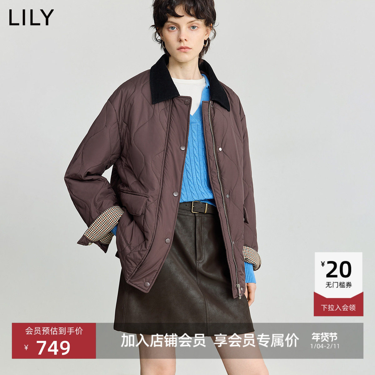 LILY2025冬新款复古工装灯芯绒宽松休闲通勤棉服小个子短款外套女,女装/女士精品,短外套,淘宝优惠券,粉丝福利购,淘宝优惠卷