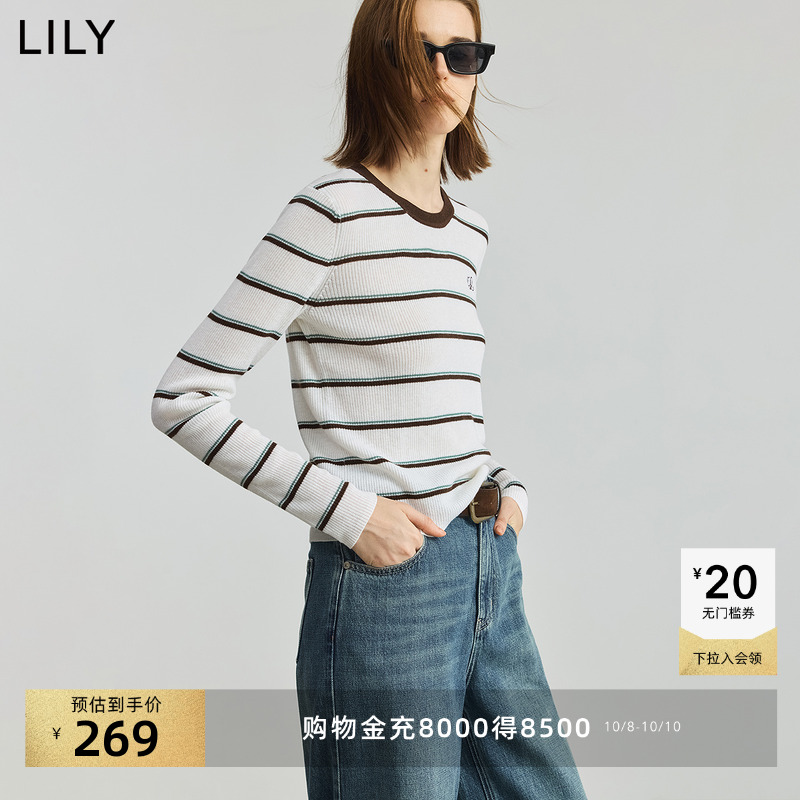 LILY羊毛混纺通勤撞色条纹针织衫