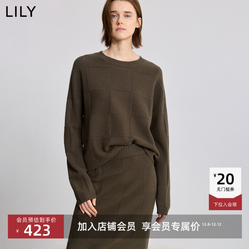 LILY格纹圆领复古休闲简约毛衣