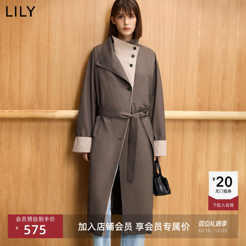 LILY设计感通勤假两件收腰风衣