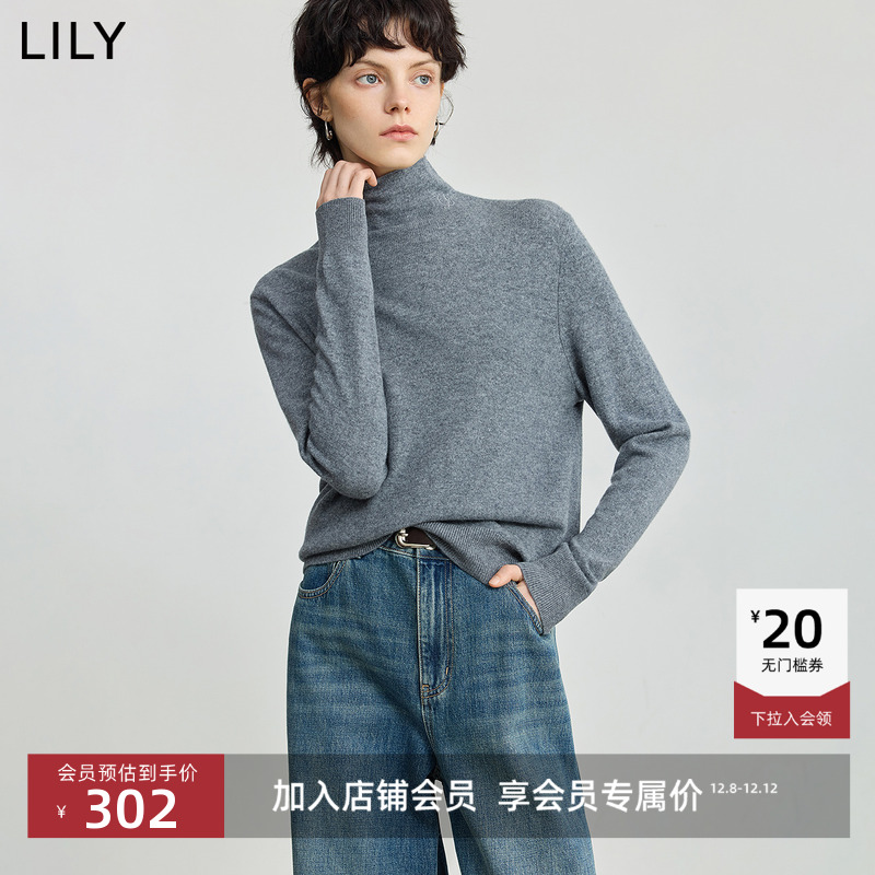 LILY通勤半高领纯色针织衫女上衣