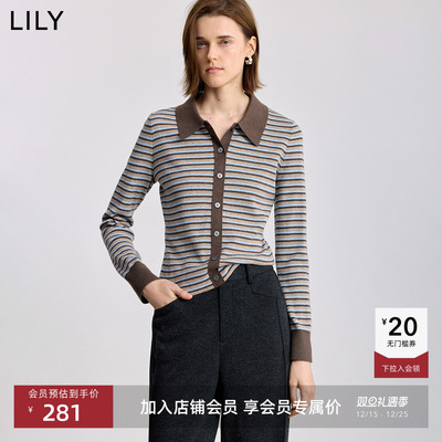 LILY加绒撞色翻领修身加厚开衫