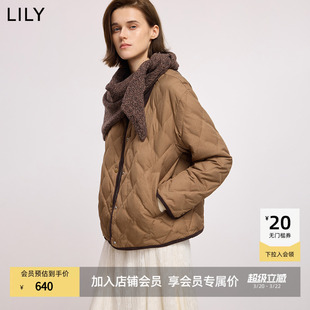 LILY2025冬新款巴恩风撞色灯芯绒翻领90鸭绒轻薄羽绒服外套女短款