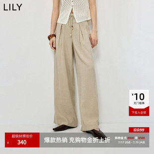LILY2026夏新款莱赛尔亚麻混纺老钱风宽松休闲通勤阔腿裤休闲裤女
