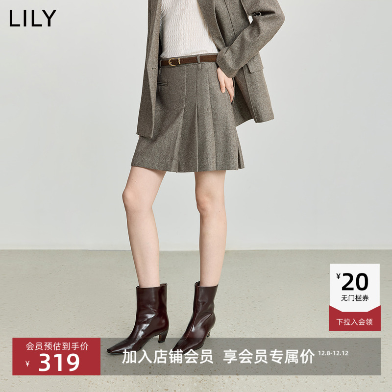 LILY羊毛混纺复古通勤百褶半身裙