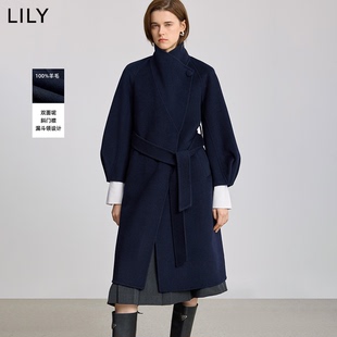 100%羊毛LILY2025冬新款女装复古立领翻领双面呢气质通勤毛呢外套