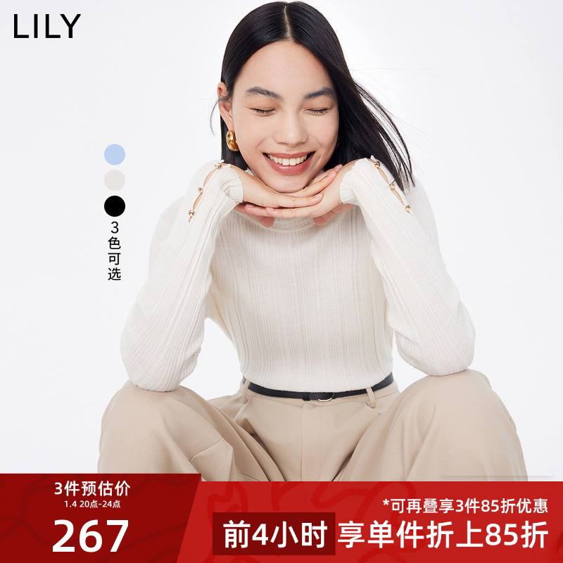 LILY2023冬新款女装可机洗全绵羊毛气质通勤保暖高领针织衫打底衫