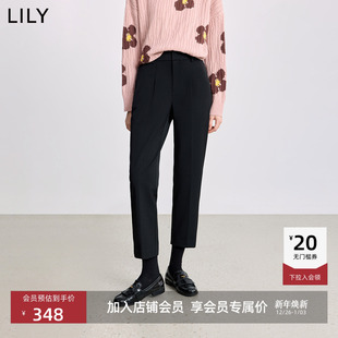 西裤 LILY2025冬新款 通勤百搭直筒裤 磨毛加绒弹力黑色休闲裤 女 经典