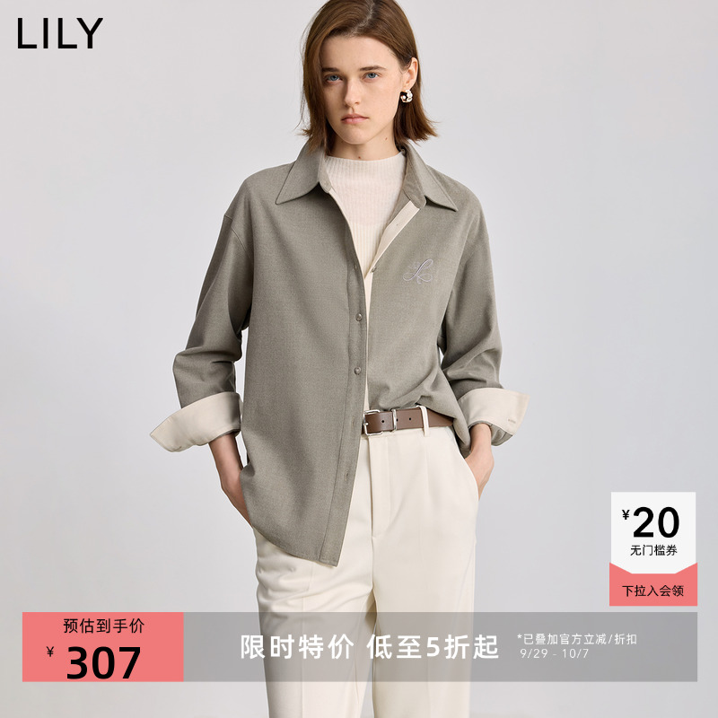 LILY磨毛法兰绒通勤翻领纯色衬衫