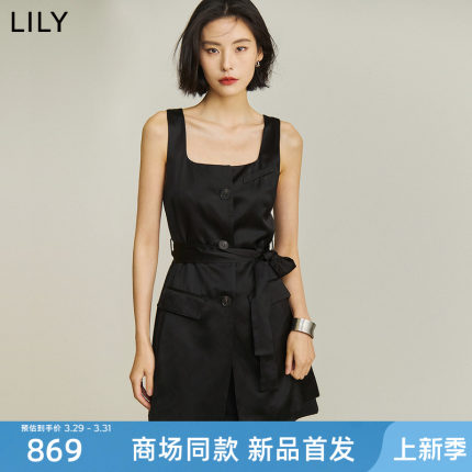 【商场同款】LILY2024夏新款女装复古时髦背带连衣裙小黑裙小个子