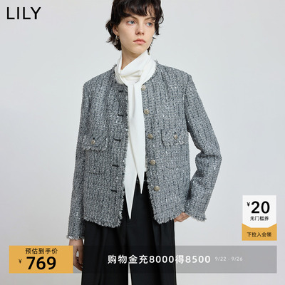 LILY通勤短款粗花呢小香风外套