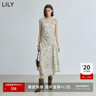 【商场同款】LILY2025秋新款女装度假风撞色收腰圆领无袖连衣裙