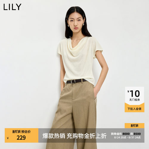 LILY通勤新款莱赛尔混纺针织短袖