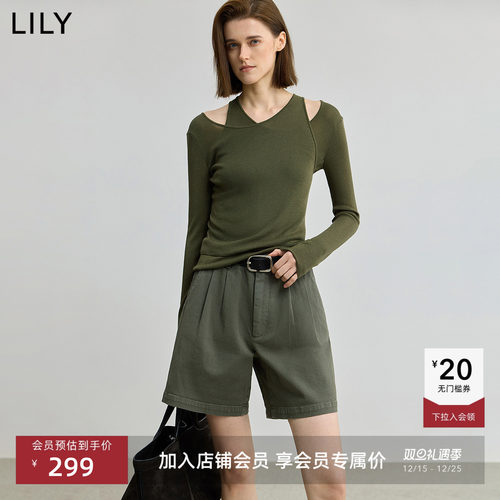 LILY绵羊毛假两件长袖针织衫