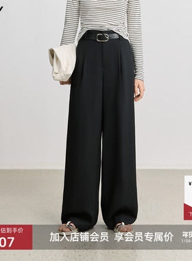 LILY2025新款高智感宽松百搭通勤黑色直筒阔腿裤休闲裤女小黑裤
