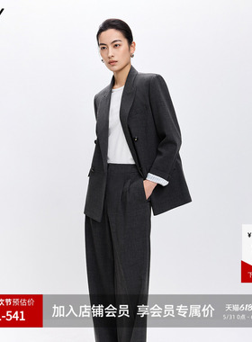 LILY2026春新款格雷系宽肩气质休闲通勤高级感灰色西装外套女西服