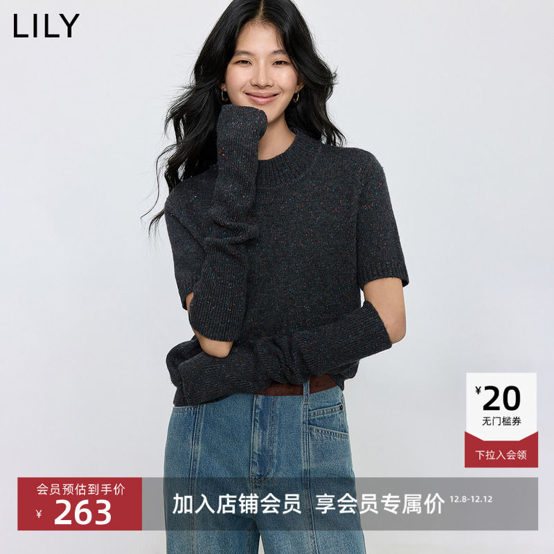 LILY通勤休闲半高领点纱针织衫