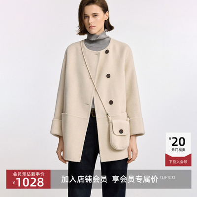 LILY羊毛混纺双面圆领毛呢外套