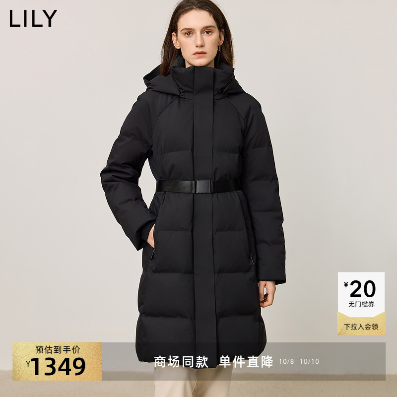 LILY女装拼接鹅绒保暖长款羽绒服
