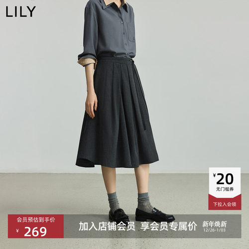 LILY通勤学院风不对称格雷系半裙