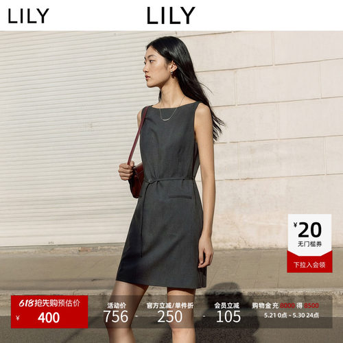 LILY无袖格雷新款女装职场连衣裙