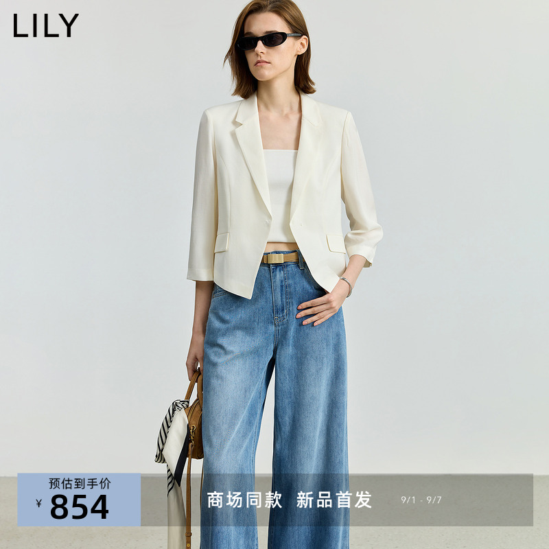 【商场同款】LILY2025秋新款女装醋酸绵羊毛驳领收腰休闲西装外套