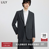 LILY2025冬新款 羊毛混纺格雷系不对称气质通勤加厚灰色西装 外套女