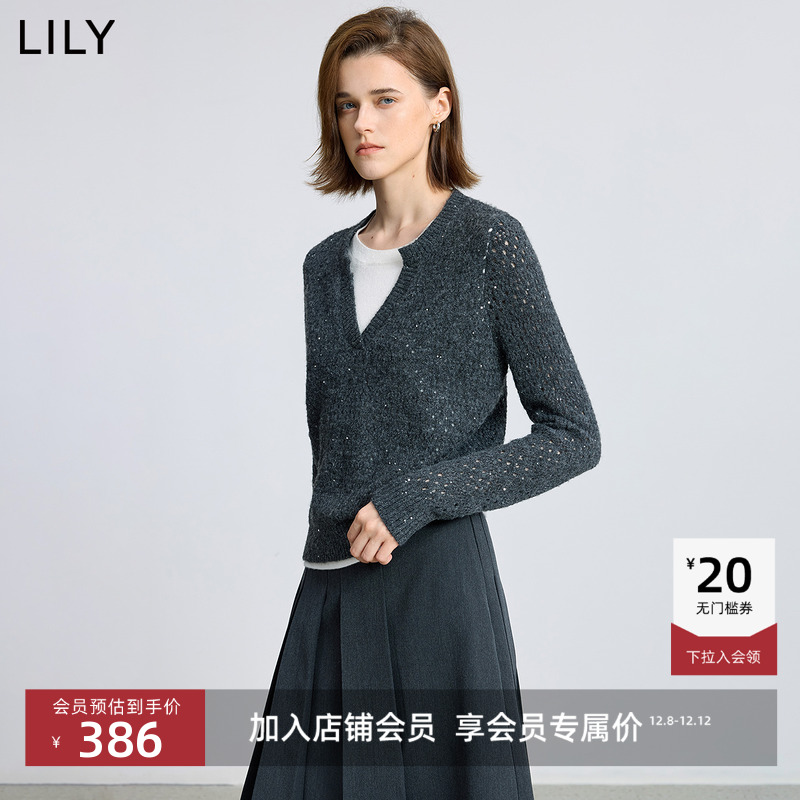 LILY套头珠片撞色假两件针织衫