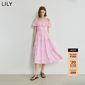 LILY2025新款女装莱赛尔亚麻法式荷叶边收腰吊带连衣裙蛋糕裙