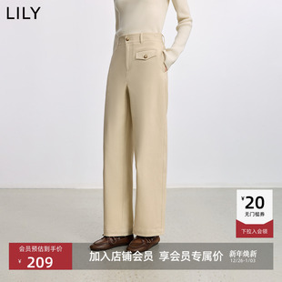 阔腿裤 简约弹力宽松休闲百搭通勤米白色弯刀裤 女装 LILY2025冬新款