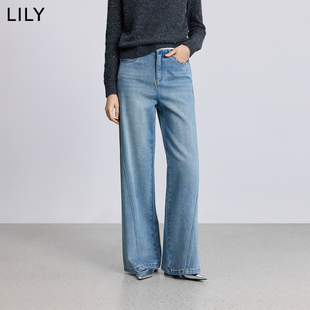 LILY2025冬新款莱赛尔棉重工钉珠复古休闲通勤直筒阔腿裤牛仔裤女