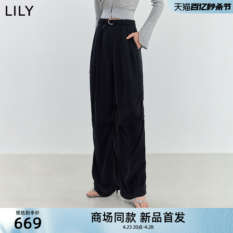 【商场同款】LILY2024夏新款女装设计感百搭显瘦阔腿工装休闲裤女