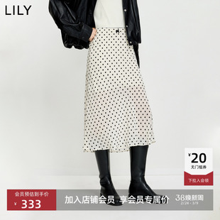 LILY2026夏新款莱赛尔混纺复古波点气质通勤米白色鱼尾裙半身裙女