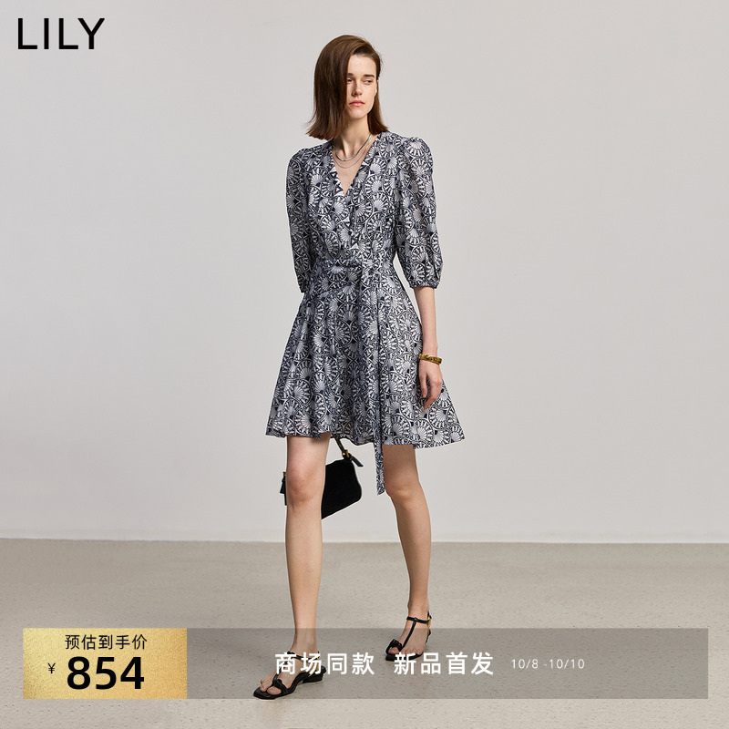 LILY收腰莱赛混纺新款连衣裙