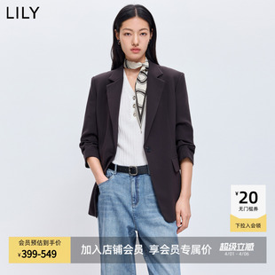 LILY2026春秋新薄款 外套女 复古老钱风收腰小个子气质通勤黑色西装