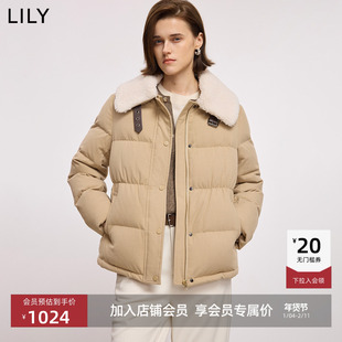LILY2025冬新款简约毛绒翻领90鸭绒百搭通勤浅色面包羽绒服外套女