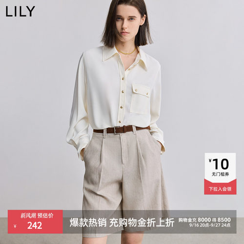 LILY通勤长袖翻领纯色简约衬衫