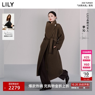 李沁代言LILY【大师大衣】商场同款收腰羊毛双面毛呢外套女长款