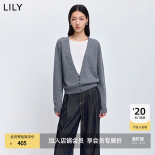 毛衣 格雷系撞色假两件灰色套头针织衫 100%羊毛LILY2026春新款 女装