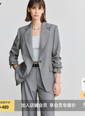 LILY2026春夏新薄款女装通勤气质时尚百搭休闲小个子灰色西装外套