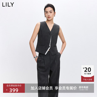 LILY2026春新款格雷系假两件拼色条纹收腰通勤灰色西装马甲背心女