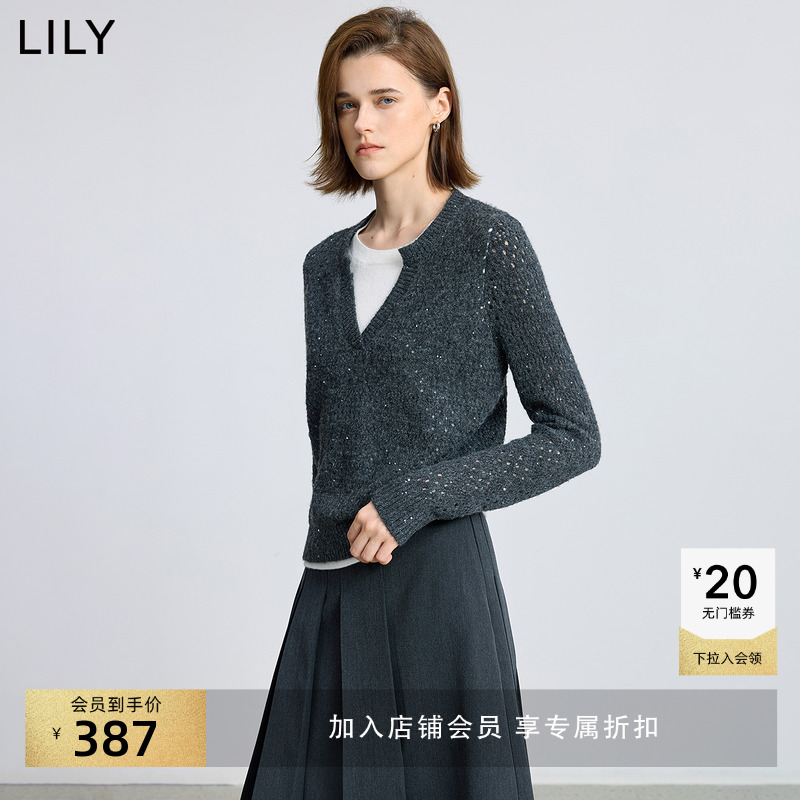 LILY套头珠片撞色假两件针织衫