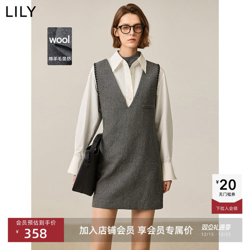 V领贝壳绣直筒裙LILY无袖连衣裙