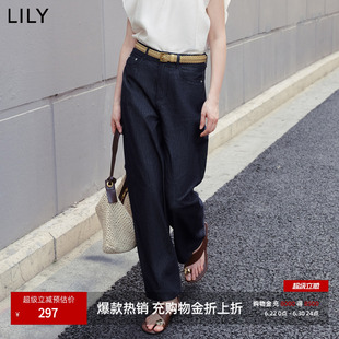 LILY2026夏新款女装含莱赛尔醋酸复古宽松休闲通勤直筒裤牛仔裤