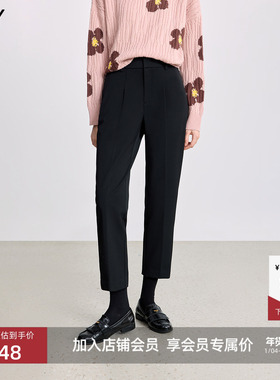 LILY2025冬新款经典磨毛加绒弹力黑色休闲裤通勤百搭直筒裤西裤女