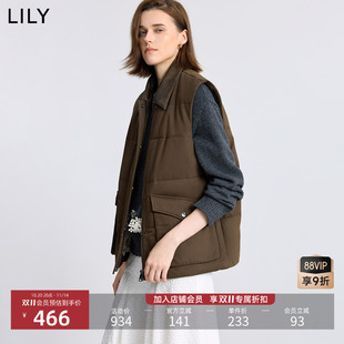 马甲外套女 宽松休闲通勤无袖 LILY2025冬新款 纯棉磨毛复古翻领工装