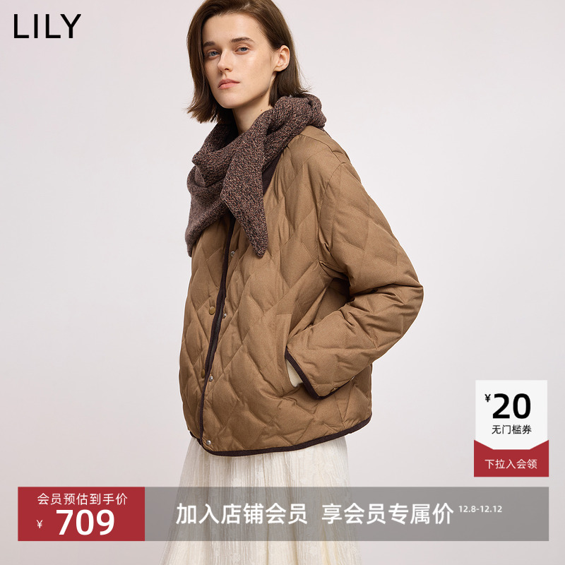 LILY鸭绒巴恩风撞色翻领羽绒服