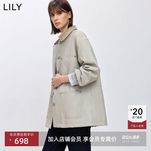 LILY通勤多口袋百搭翻领工装夹克