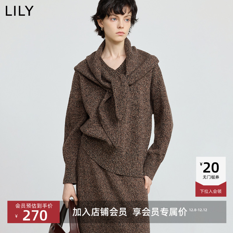 LILY通勤针织衫加厚深色复古毛衣