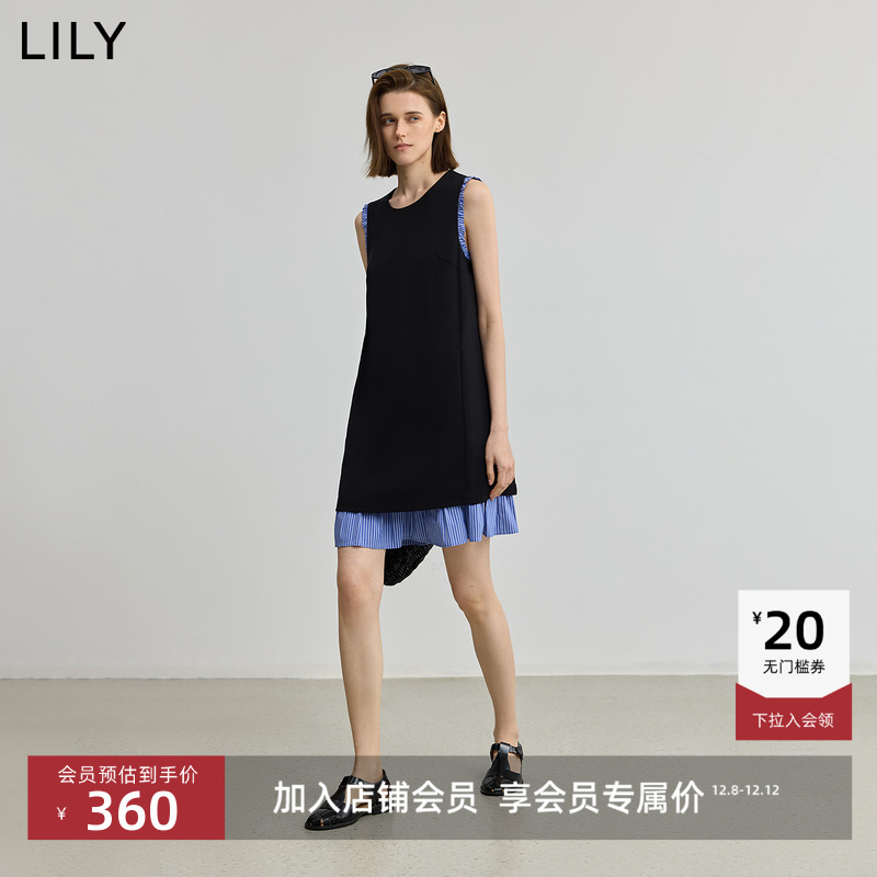 LILY设计感无袖女装圆领连衣裙